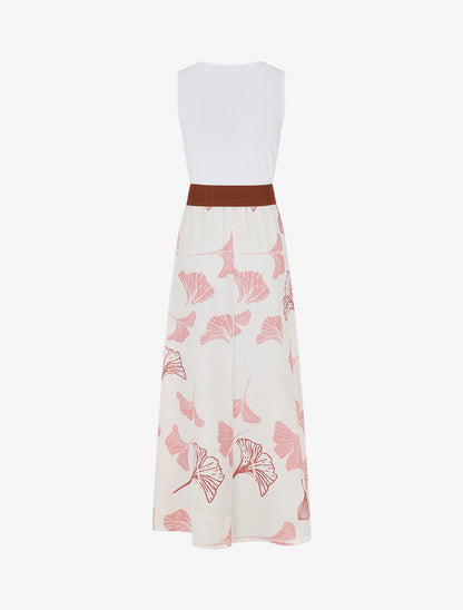 Robe longue imprimé végétal et col à sangle - Vieux rose - 2