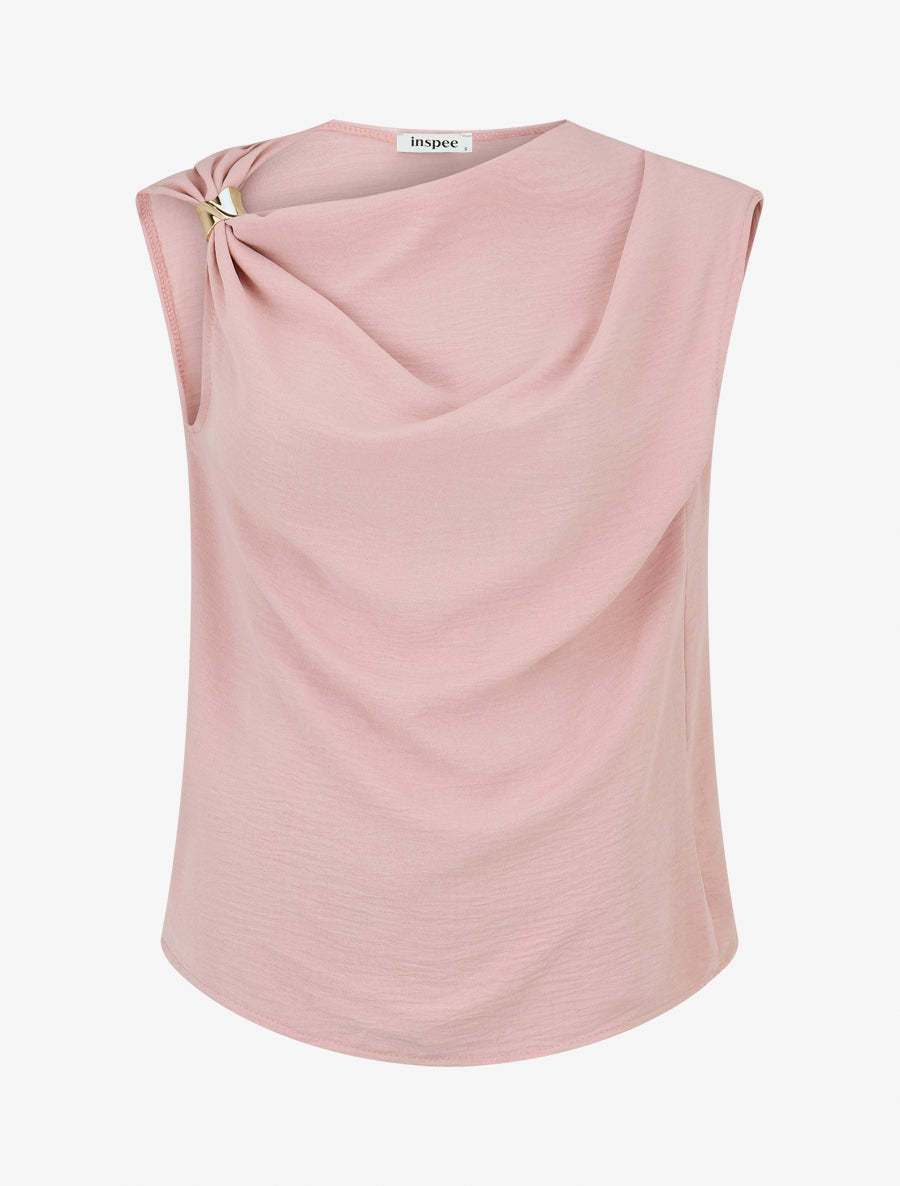 Top uni à empiècement bijou - Vieux rose - 1