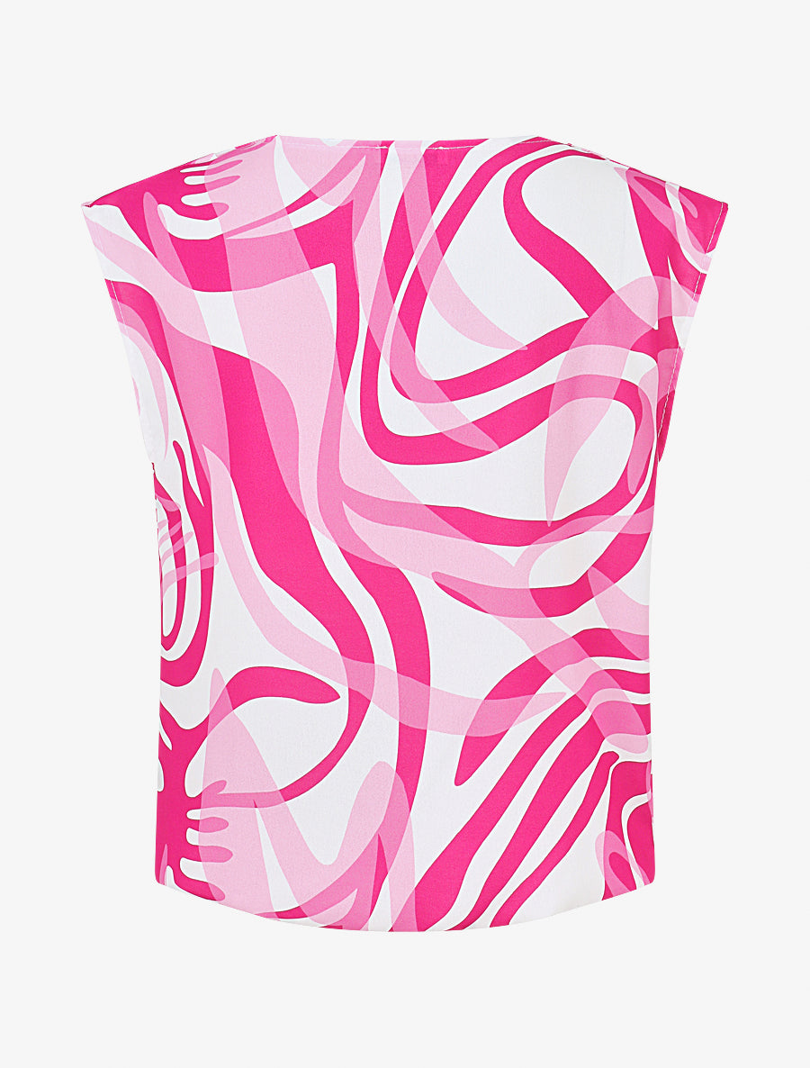 Top graphique sans manches à col bénitier - Fuchsia - 2