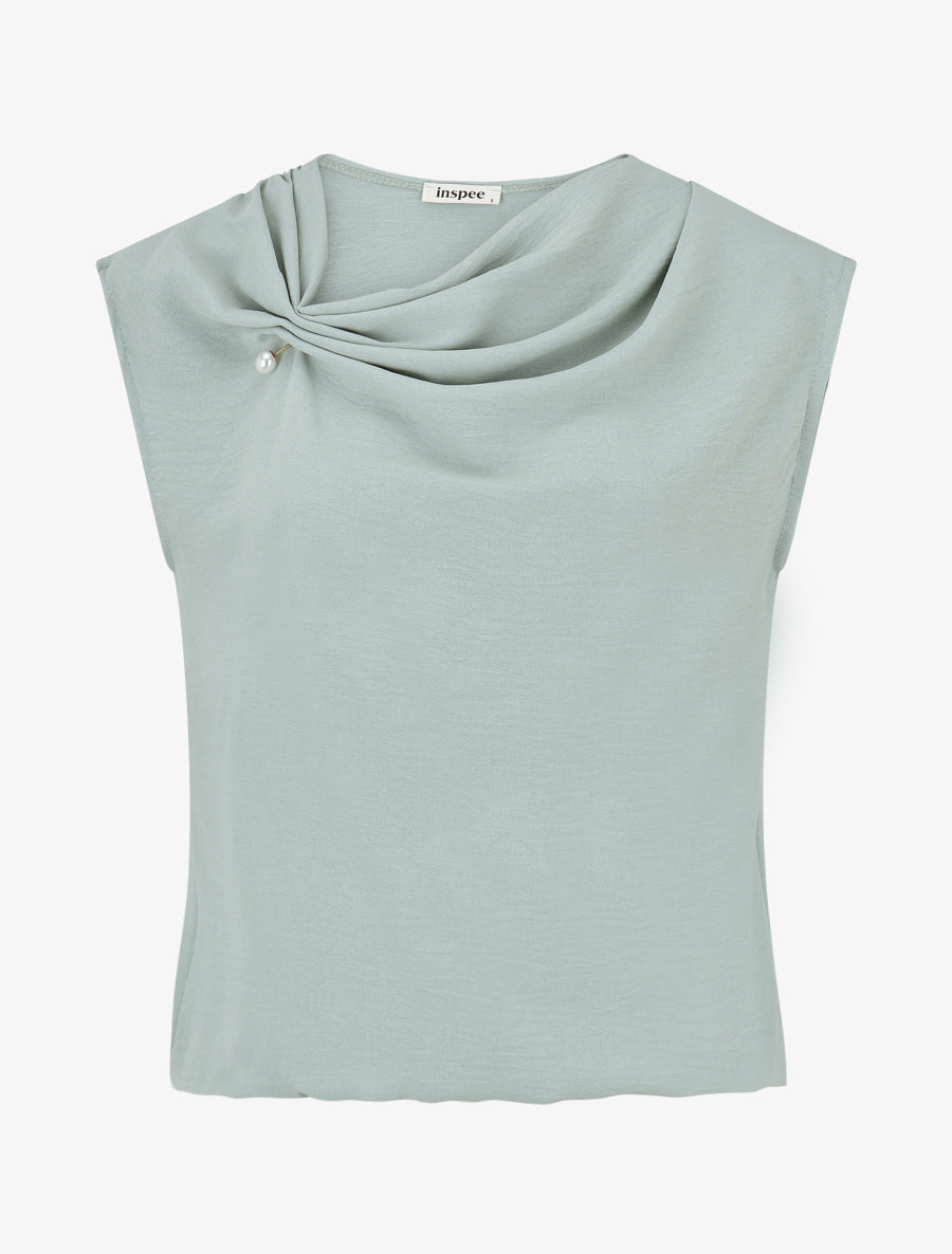 Top boule sans manches à col drapé - Vert d&