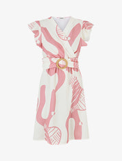 Robe élastiquée à manches volantées - Rose - 1