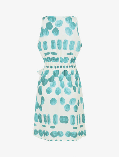 Robe mi-longue imprimé pois fantaisie et bretelles bijou - Turquoise - 2
