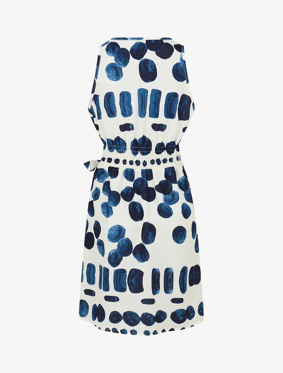 Robe mi-longue imprimé pois fantaisie et bretelles bijou - Marine - 2