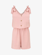 Combishort élastiqué à liens à nouer - Vieux rose - 1