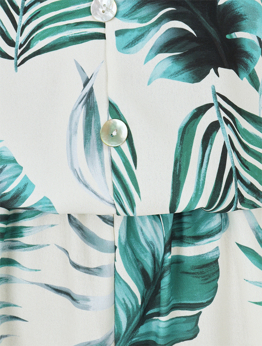 Combishort imprimé feuillage à taille élastiquée - Vert - 3