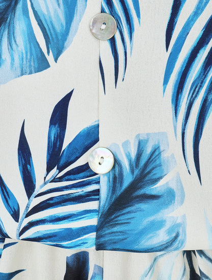 Combishort imprimé feuillage à taille élastiquée - Marine - 3