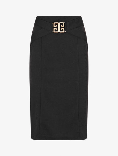 Jupe droite avec boucle décorative - Noir - 1