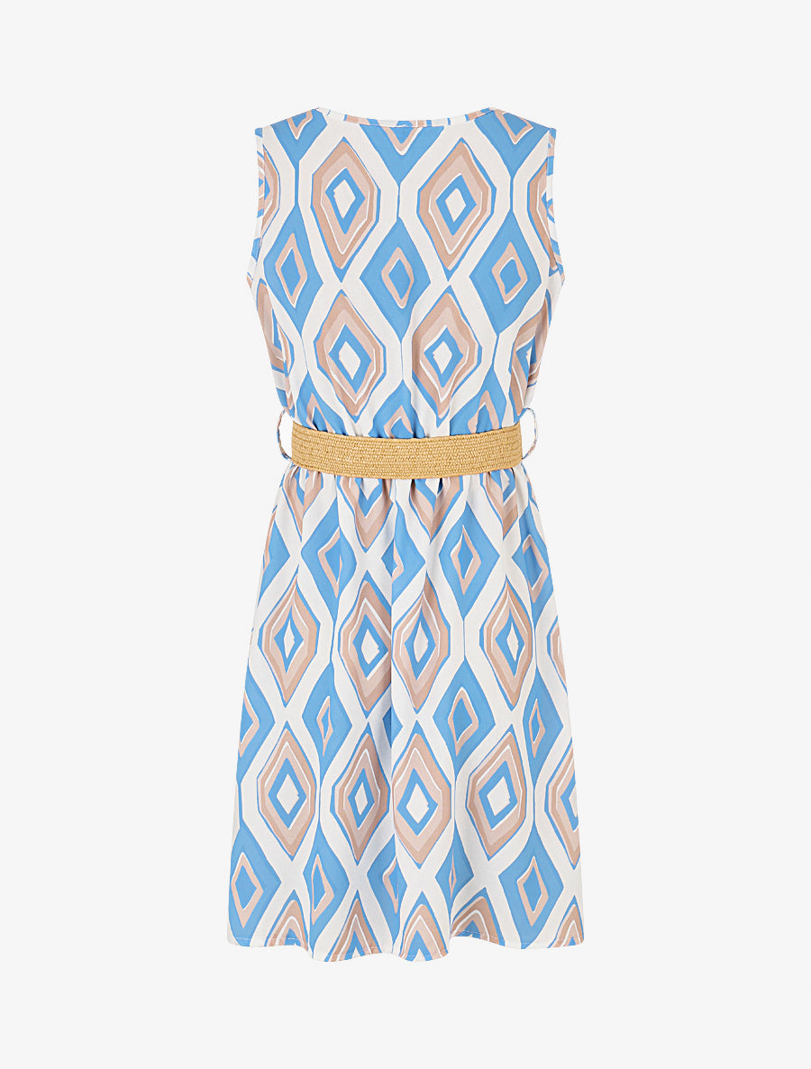 Robe imprimé graphique à col cache-coeur - Bleu ciel - 2