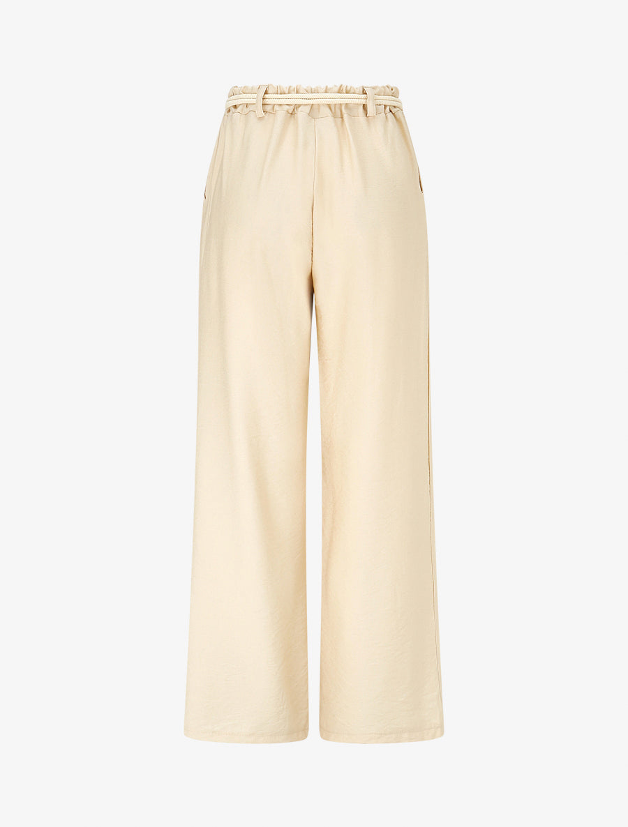 Pantalon uni à taille élastiquée - Beige - 2