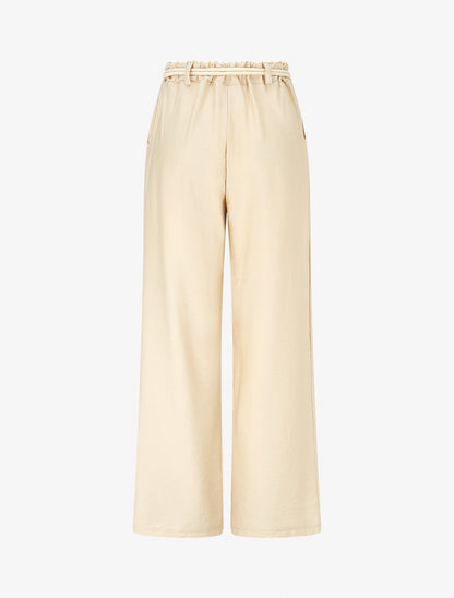 Pantalon uni à taille élastiquée - Beige - 2