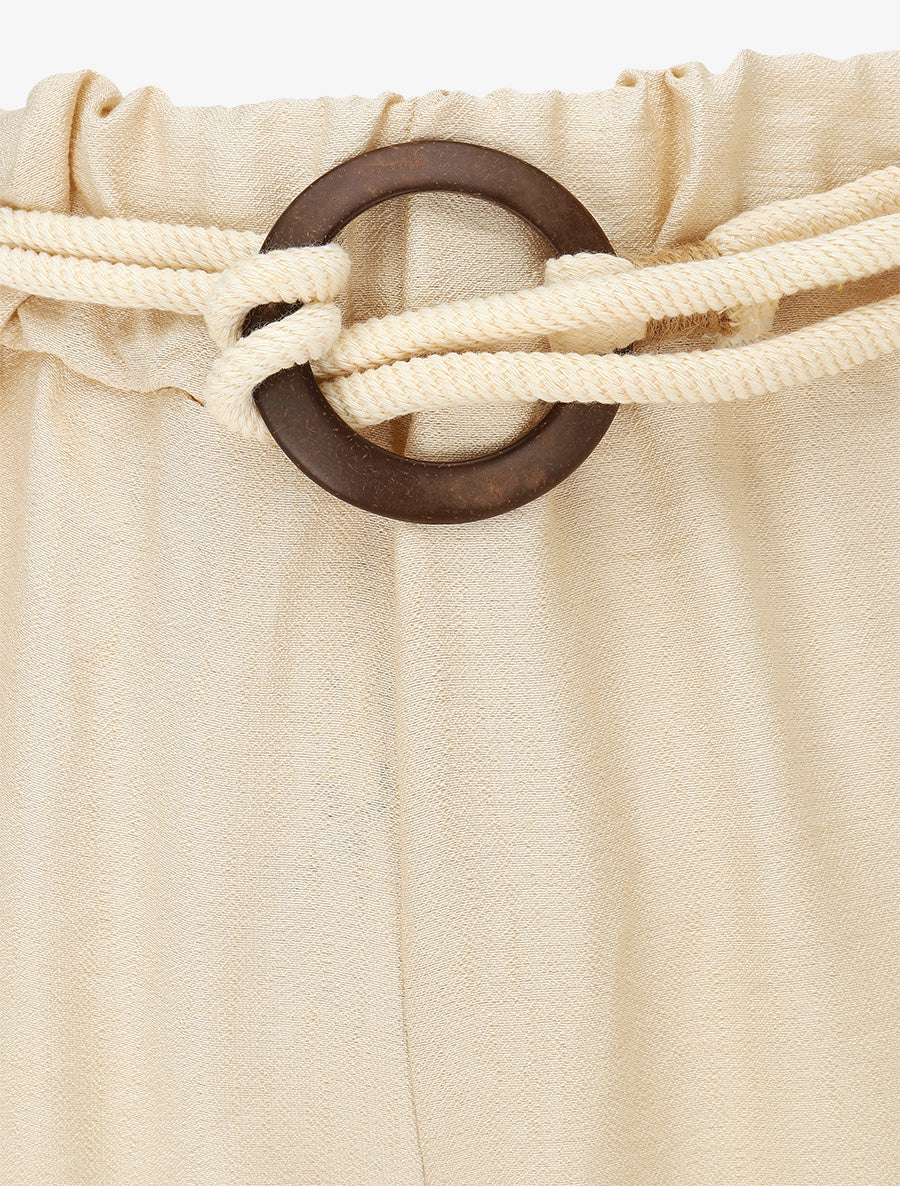 Pantalon uni à taille élastiquée - Beige - 3