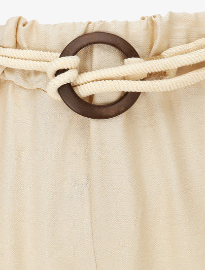 Pantalon uni à taille élastiquée - Beige - 3