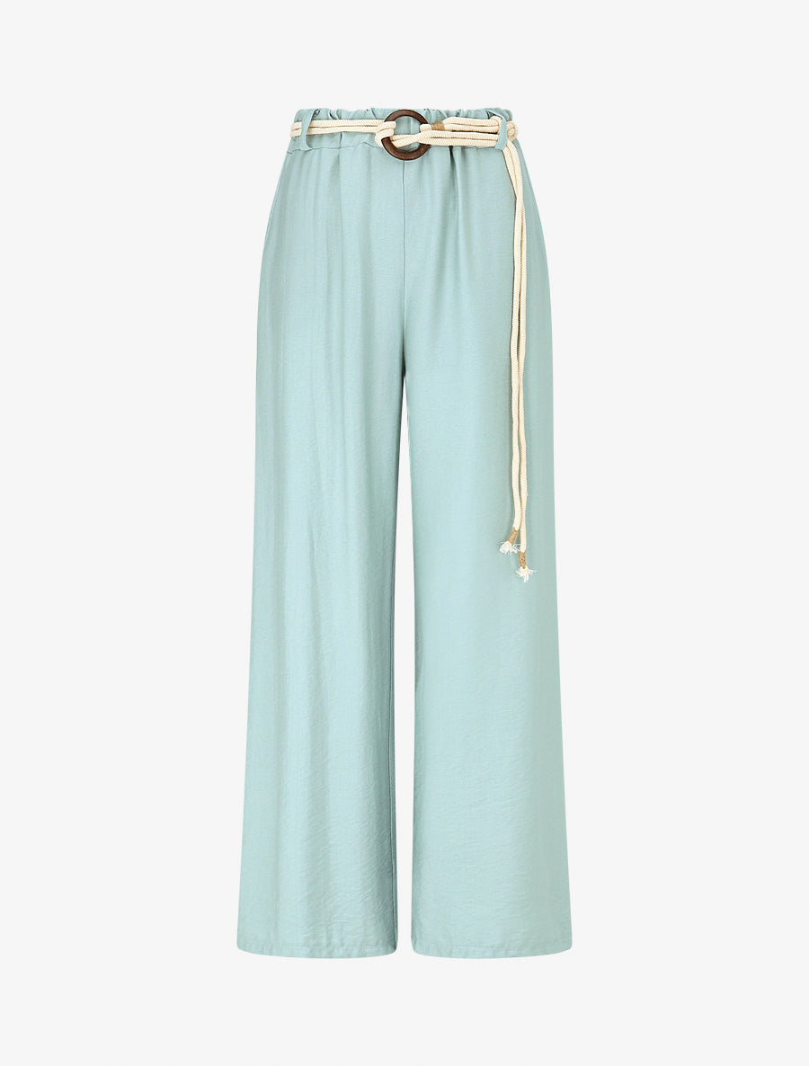 Pantalon uni à taille élastiquée - Vert d&