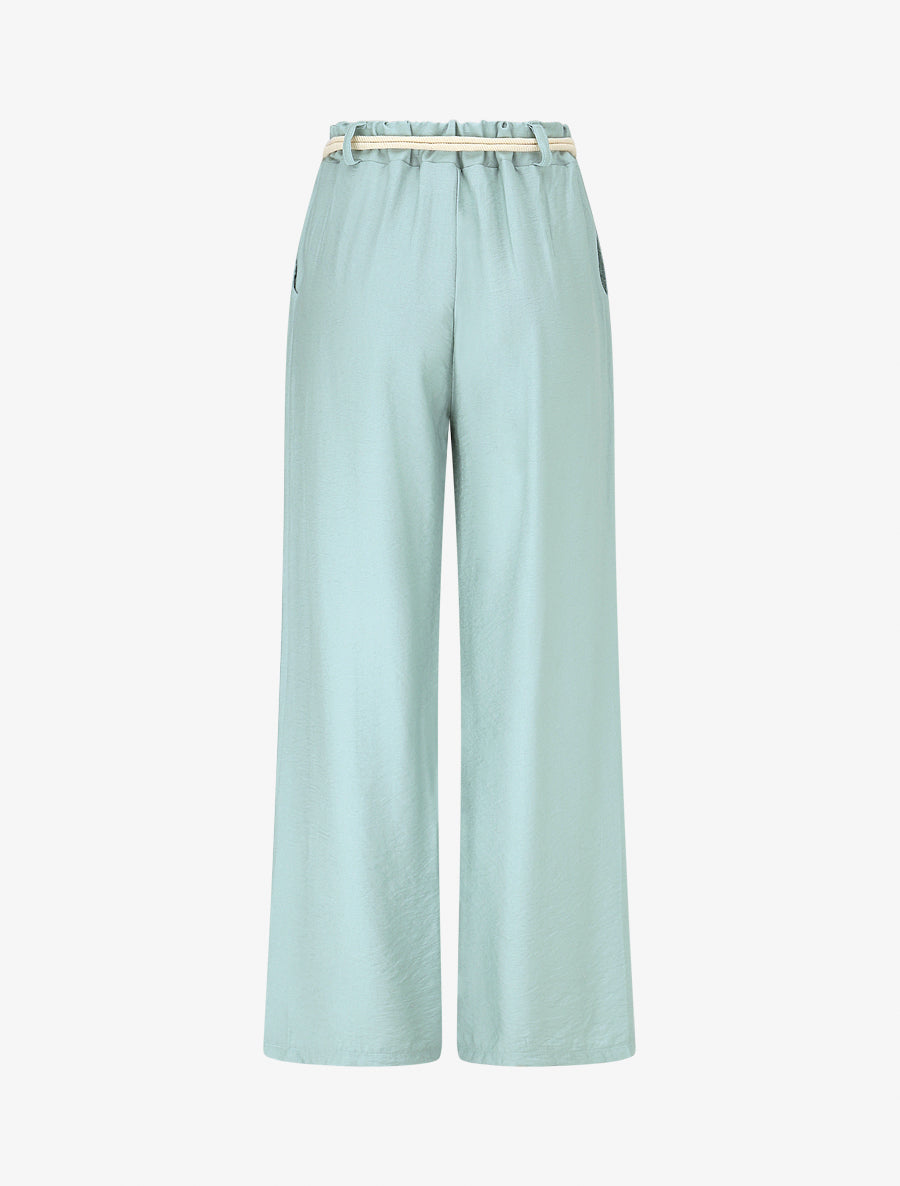 Pantalon uni à taille élastiquée - Vert d&