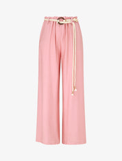 Pantalon uni à taille élastiquée - Rose - 1