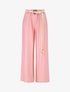 Pantalon uni à taille élastiquée - Rose - 1