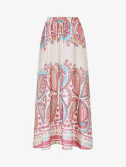 Jupe effet satiné imprimé foulard - Rose - 1