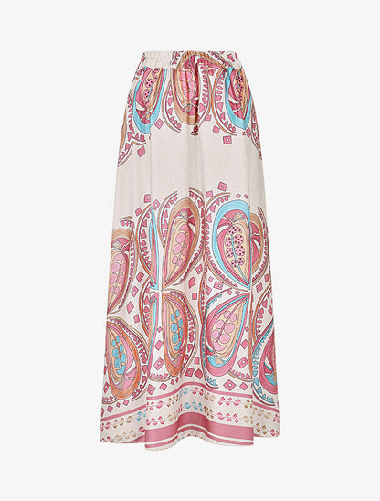 Jupe effet satiné imprimé foulard - Rose - 2