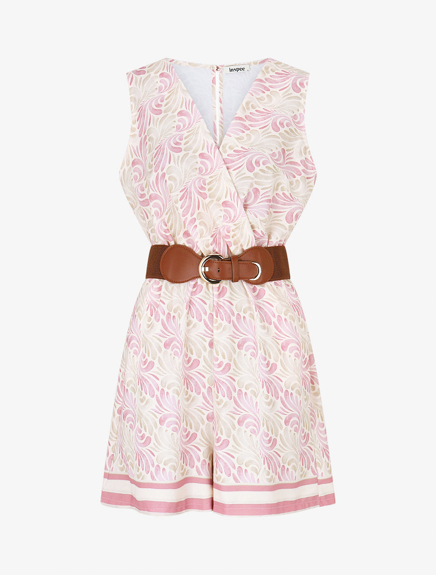 Combishort élastiqué à imprimé foulard - Rose - 1