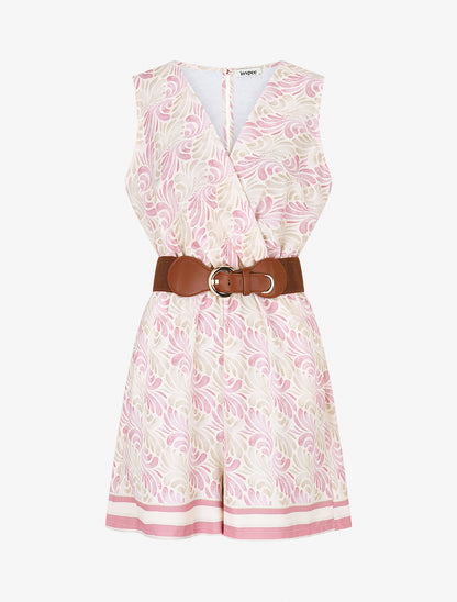 Combishort élastiqué à imprimé foulard - Rose - 1