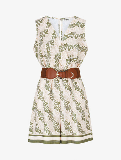 Combishort élastiqué à imprimé foulard - Kaki - 1