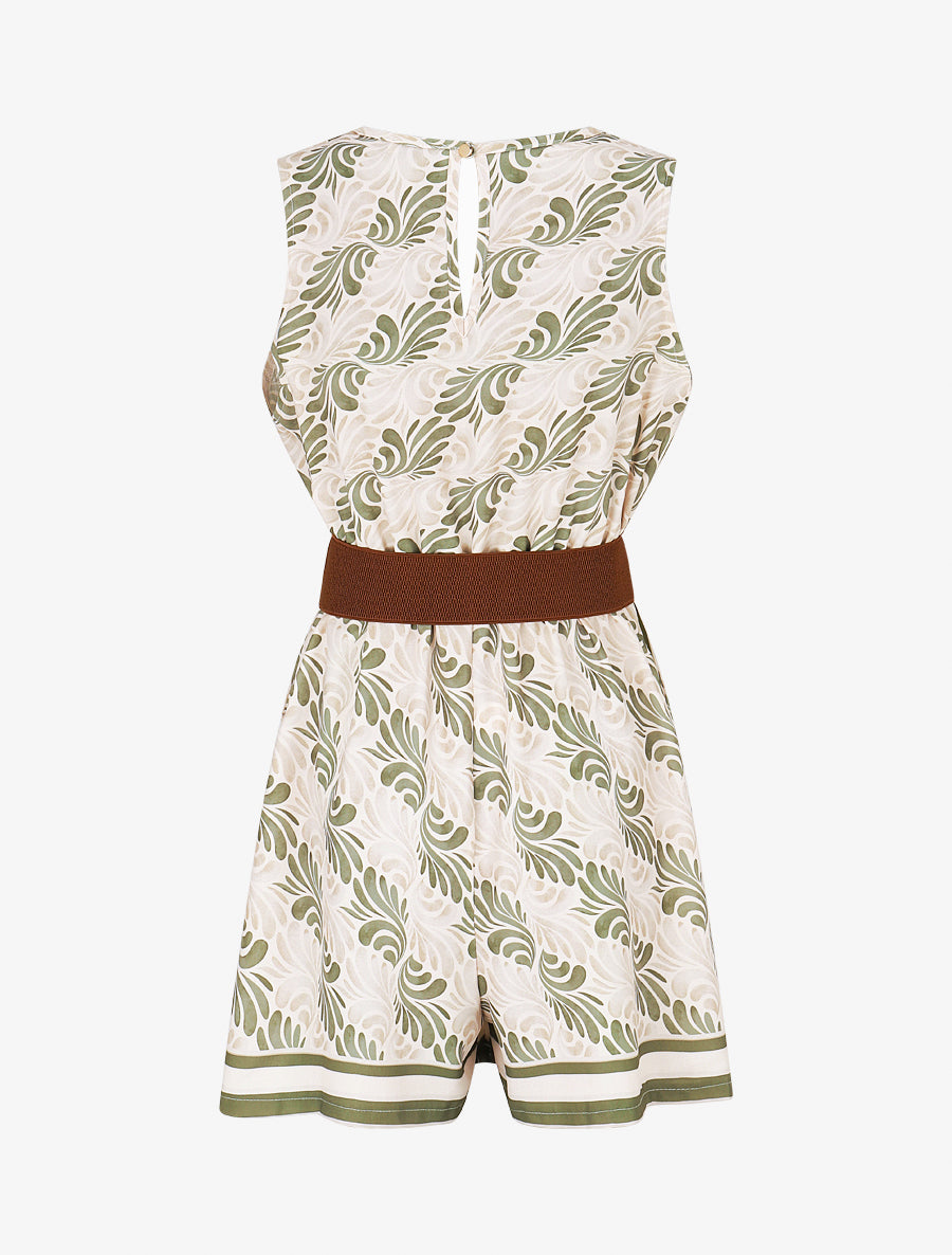 Combishort élastiqué à imprimé foulard - Kaki - 2