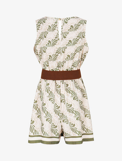 Combishort élastiqué à imprimé foulard - Kaki - 2