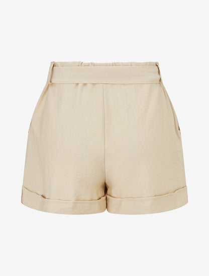 Short uni à revers - Beige - 2