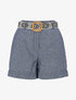 Short rayé ceinturé à revers - Bleu - 1