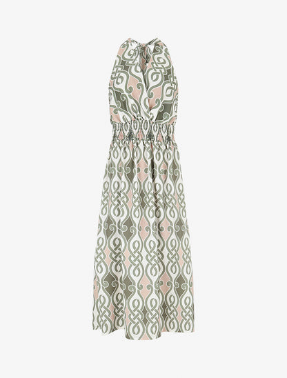 Robe dos nu imprimé graphique - Kaki - 1