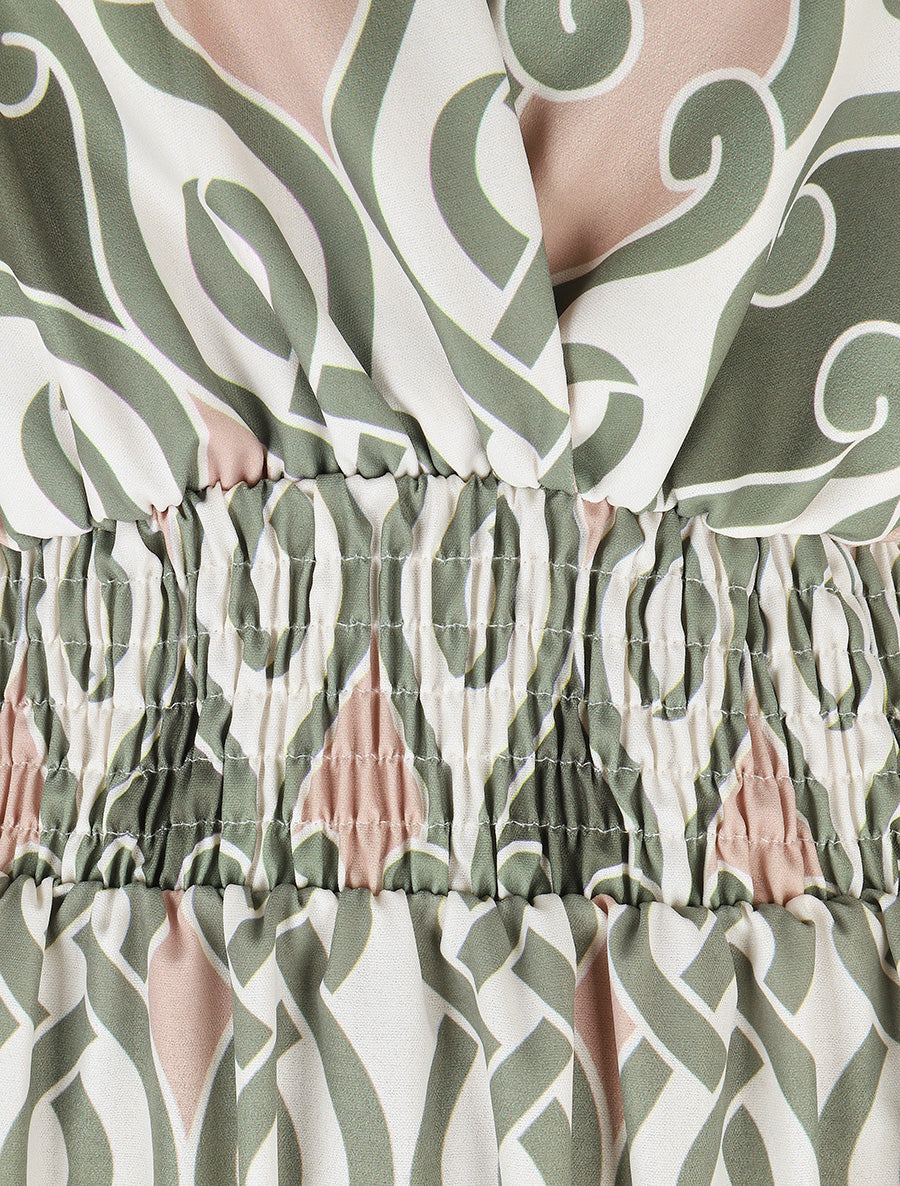 Robe dos nu imprimé graphique - Kaki - 3