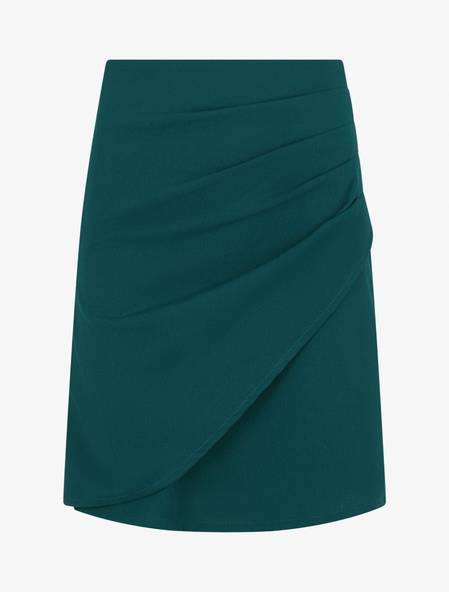 Jupe courte portefeuille et plissée - Vert sapin - 5