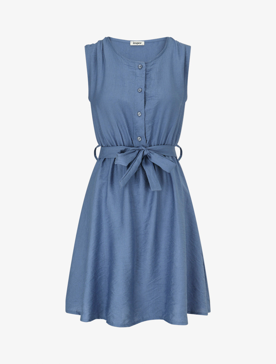Robe mi-longue coupe évasée - Bleu - 1