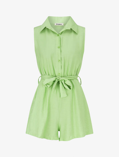 Combishort évasé style chemise - Vert pomme - 1