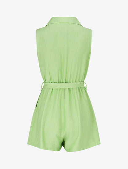 Combishort évasé style chemise - Vert pomme - 2