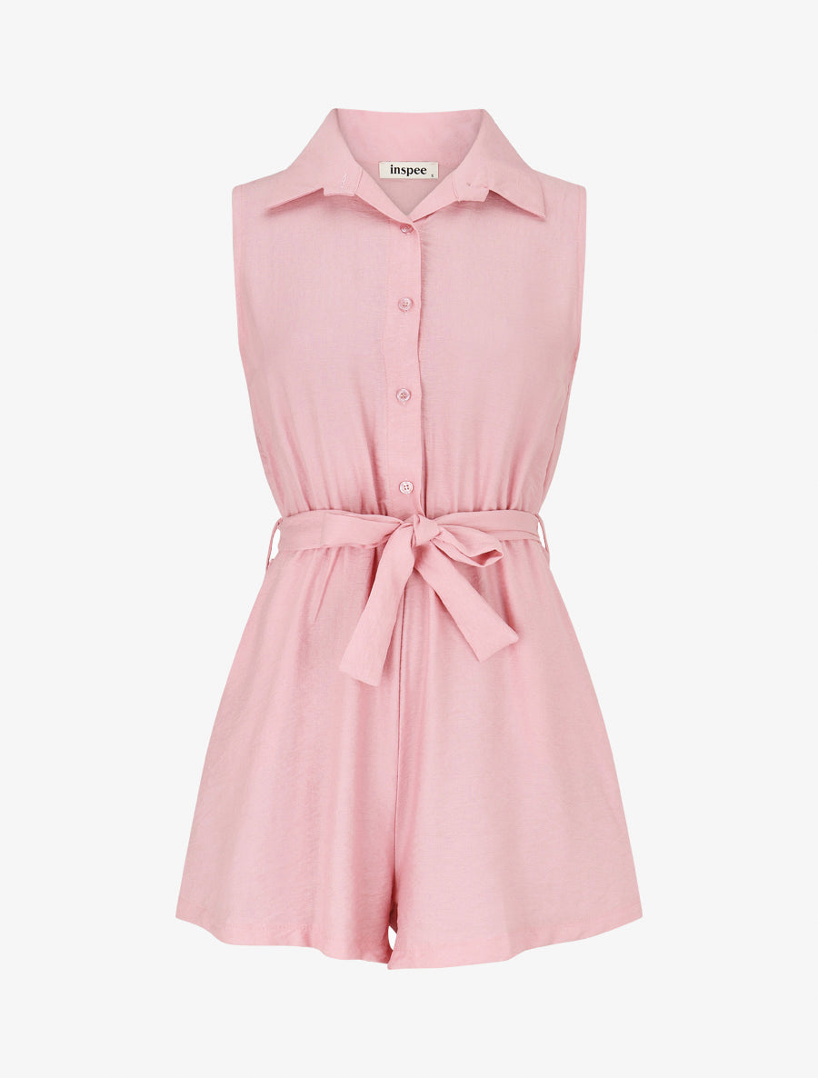 Combishort évasé style chemise - Rose - 1