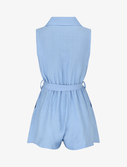 Combishort évasé style chemise - Bleu ciel - 2