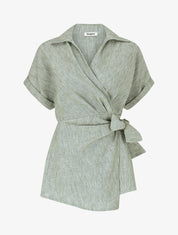 Blouse manches courtes à col cache-coeur - Kaki - 1