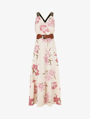 Robe longue élastiquée imprimé fleuri - Rose - 1