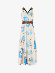 Robe longue élastiquée imprimé fleuri - Bleu - 1