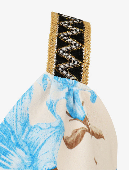 Robe longue élastiquée imprimé fleuri - Bleu - 3