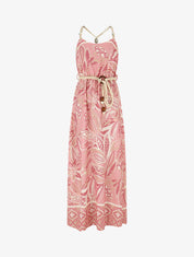 Robe longue imprimé fleurs tropicales à bretelles en corde - Rose - 1