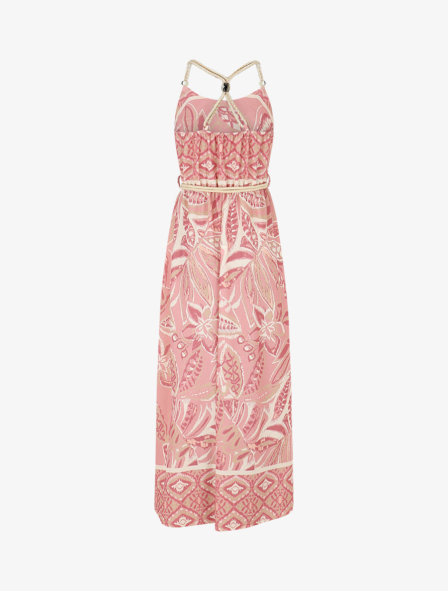 Robe longue imprimé fleurs tropicales à bretelles en corde - Rose - 2