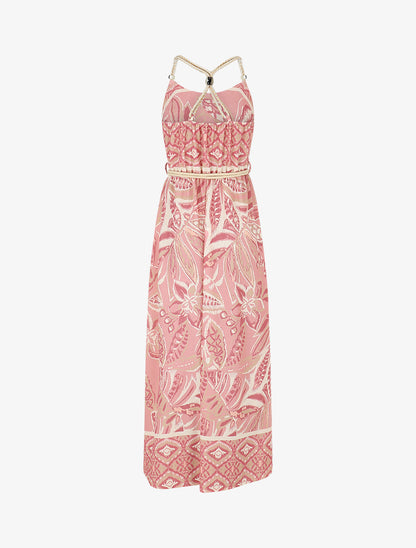 Robe longue imprimé fleurs tropicales à bretelles en corde - Rose - 2