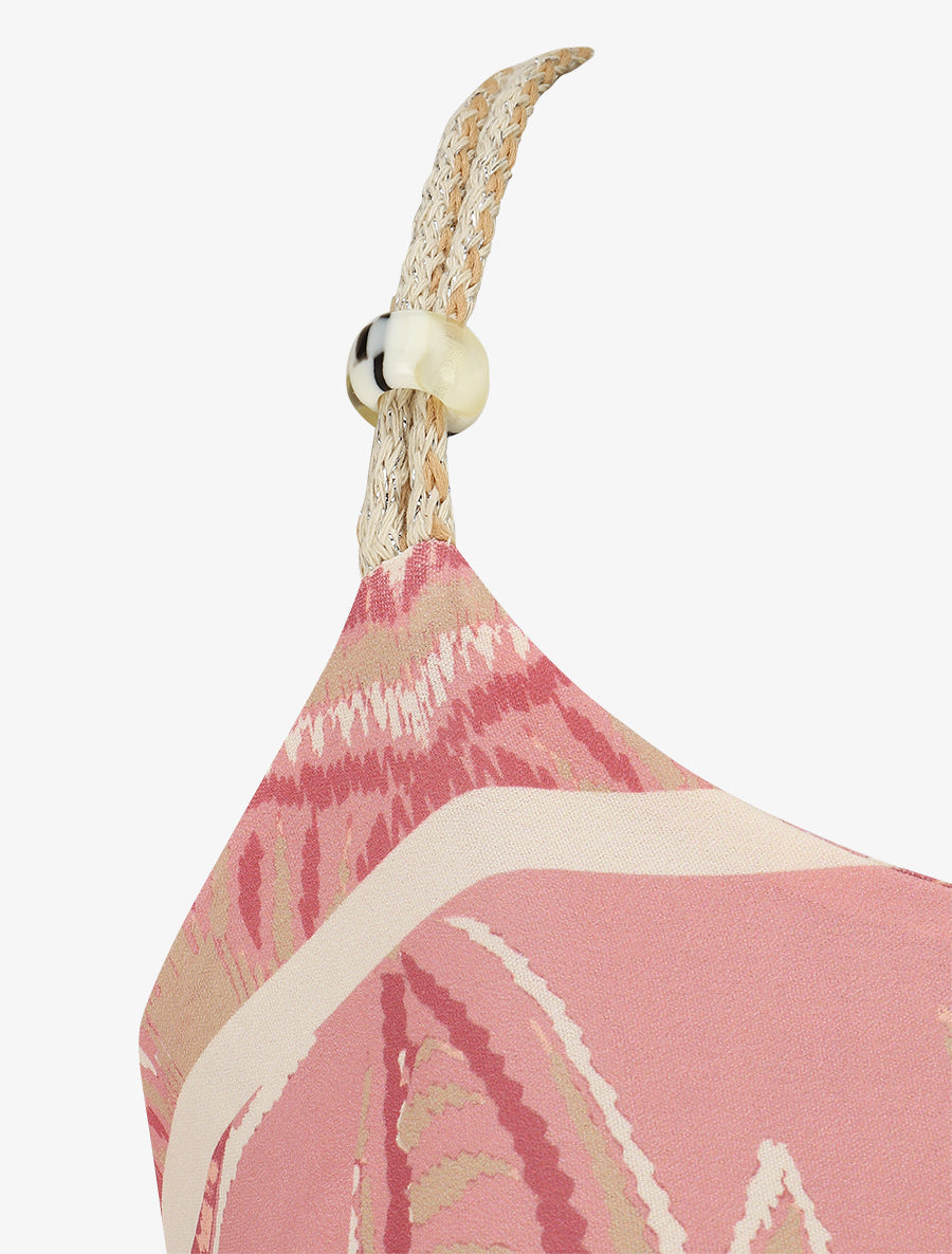 Robe longue imprimé fleurs tropicales à bretelles en corde - Rose - 3