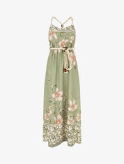 Robe longue imprimé floral à bretelles en corde - Vert olive - 1