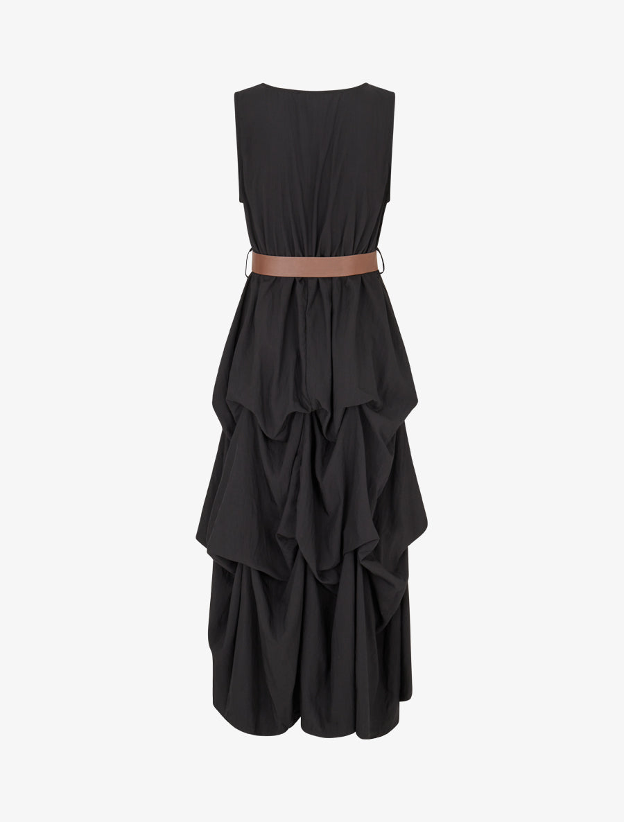 Robe longue sans manches effet bouffant - Noir - 2