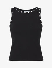 Crop top côtelé cloutés - Noir - 1