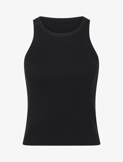 Crop top uni côtelé - Noir - 1