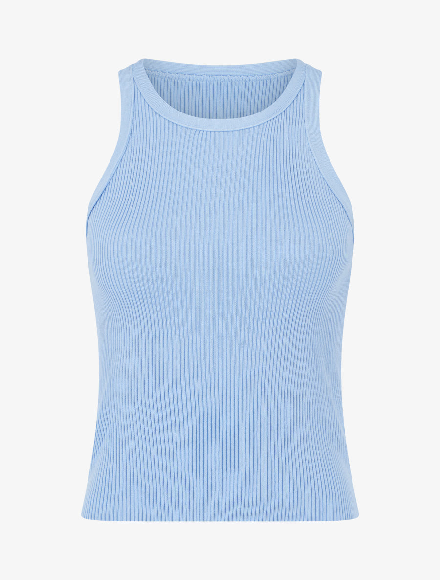 Crop top uni côtelé - Bleu ciel - 1
